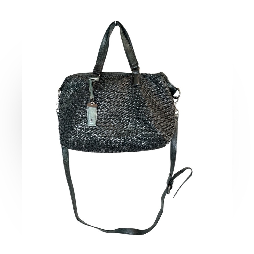 Abbacino Deep Teal Woven Leather Satchel Bag Large Top Handle Crossbody Boho